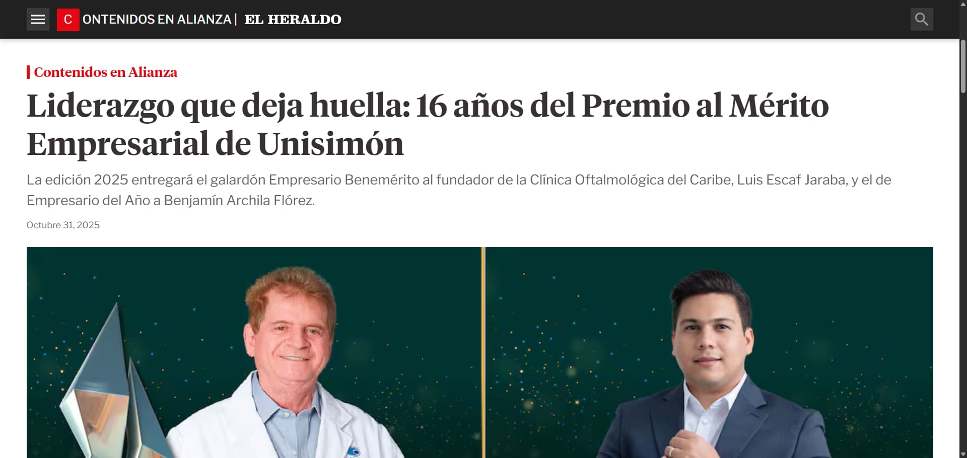 Captura de la nota: Liderazgo que deja huella: 16 años del Premio al Mérito Empresarial